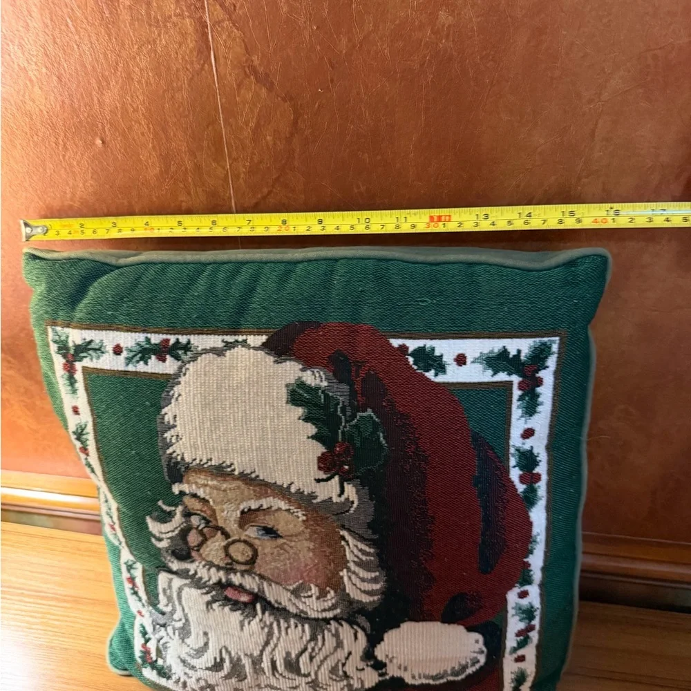 Santa Claus Large Holiday Green Tapestry Throw Pillow- 17